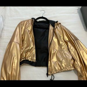 Gold Zipper-Up fluffy bumper Jacket